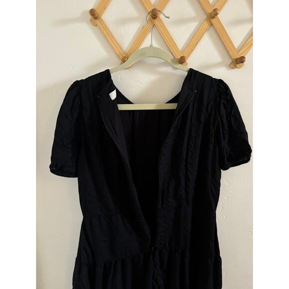 Loft Dress Women's 6 Black Short Puff Sleeves Tiered Shift Round Neck Flowy - Picture 4 of 7